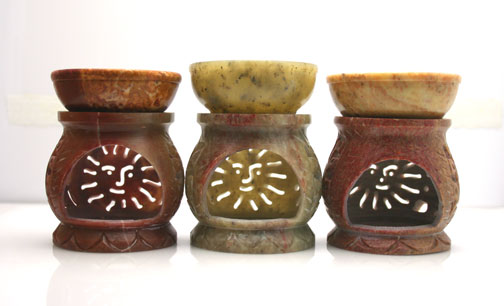 Small, carved soapstone essential oil burners from India