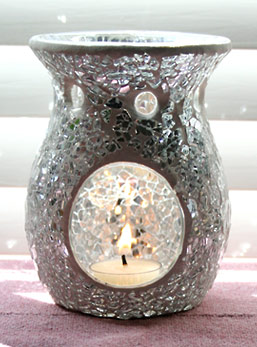 Sophisticated Silver Crackle Mosaic Glass Aromatherapy Candle Diffuser